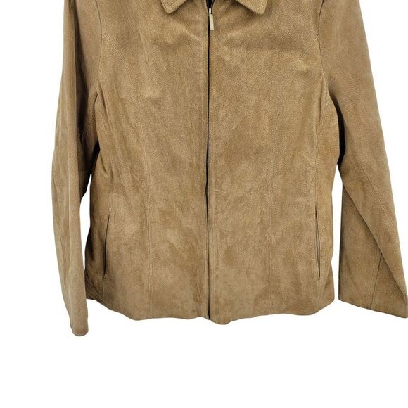 Vtg Womens Siena Camel Suede‎ Genuine Leather Jacket Shacket Sz L Zip Neutral - Picture 5 of 11